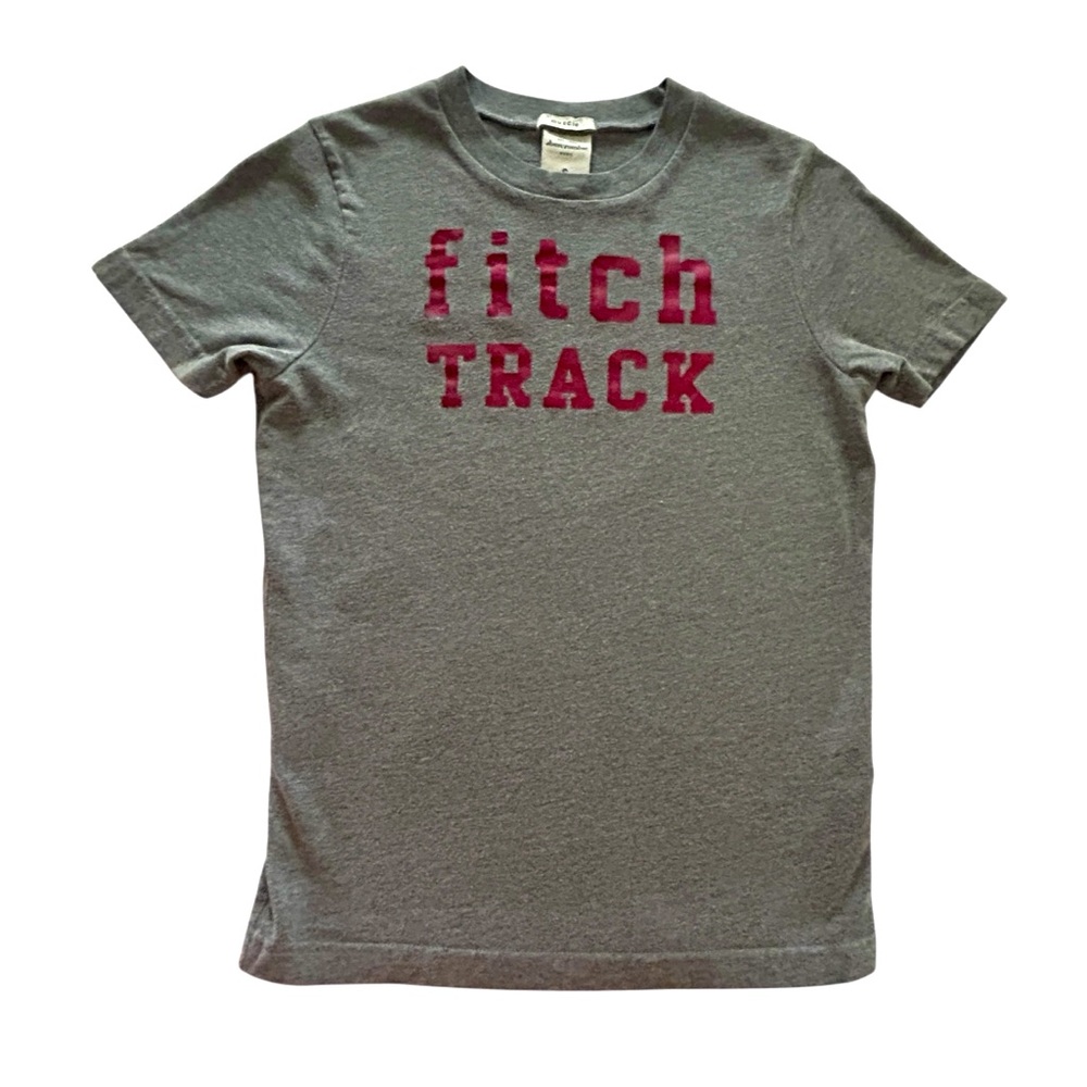 Abercrombie Kids Fitch Track Logo Boys Grey & Red Tee T-Shirt Size Small GUC